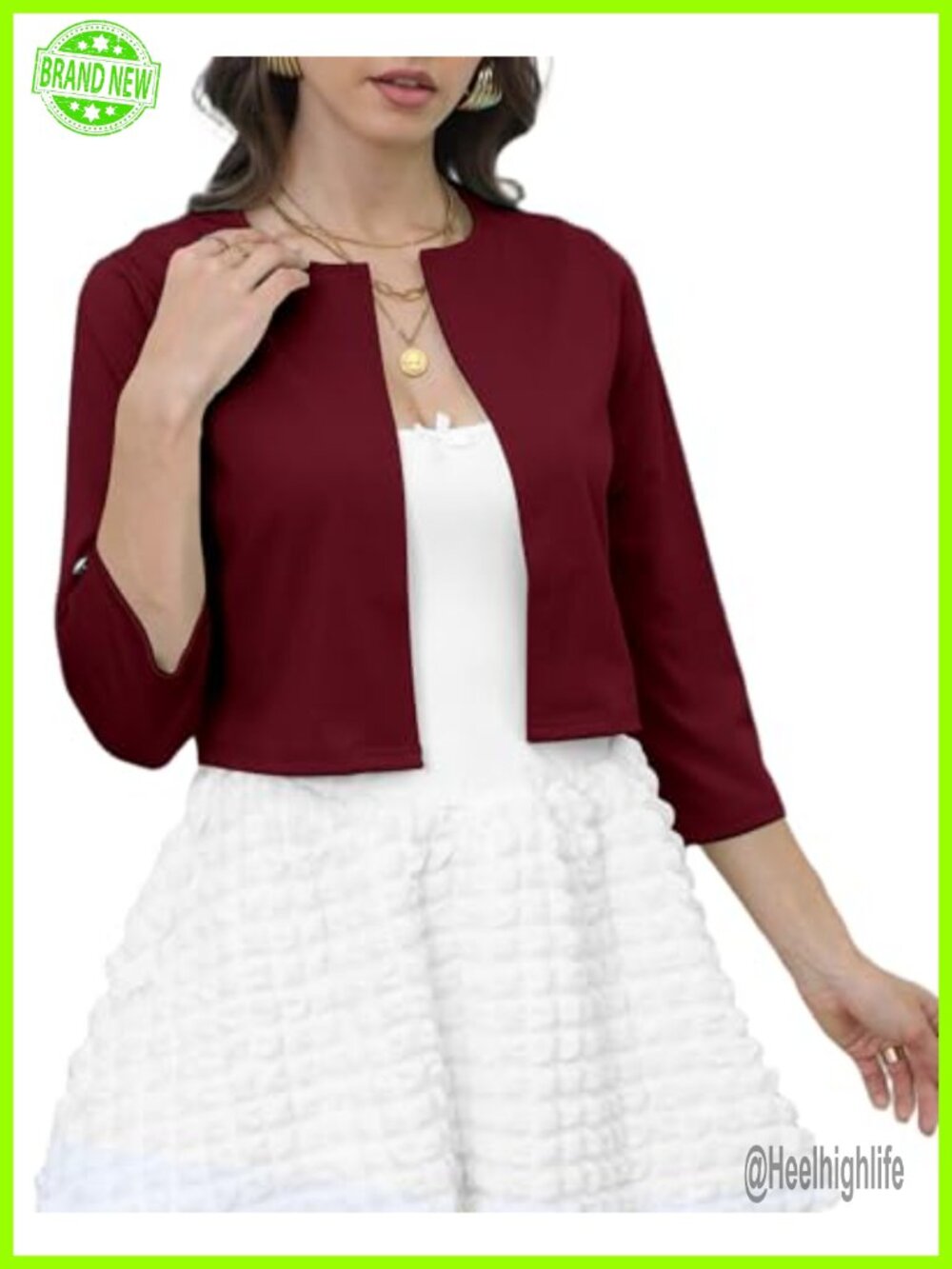 Women's 3/4 Sleeve Open Front Cardigan Short Knit Shrug